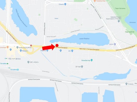 Схема рекламної площини за адресою Бандеры пр. (бывш. Московский пр.) 22, в сторону Северного моста