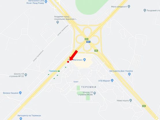 Схема рекламной плоскости по адресу Глушкова пр.,  25, возле ТРЦ "Магеллан", ст.м. "Теремки", из центра