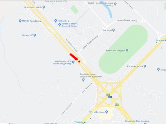 Схема рекламної площини за адресою Кольцевая дорога - ул. Теремковская, разделитель, ТРЦ "Республика", в сторону Одесской пл.