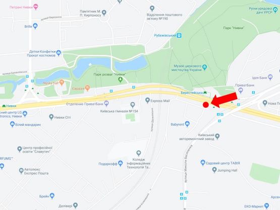 Схема рекламної площини за адресою Победы пр. 57, ст.м. "Берестейская", из центра