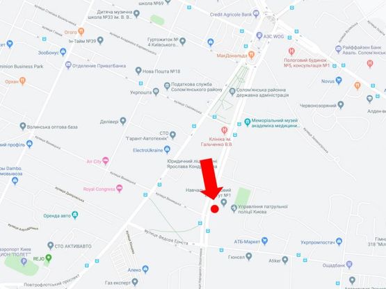 Схема рекламной плоскости по адресу Народного Ополчения ул. 9 - ул. Винницкая, в сторону аэропорт "Киев"