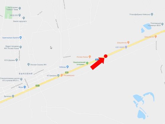 Схема рекламної площини за адресою Броварской пр., разделитель, 500 м. до АЗС "Окко", в сторону Броваров