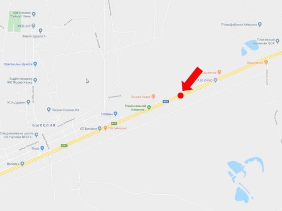 Схема рекламної площини за адресою Броварской пр., разделитель, 500 м. за АЗС "Окко", в сторону Киева