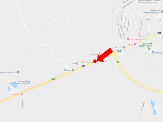 Схема рекламной плоскости по адресу Броварской пр., разделитель, 500 м за въездом в Бровары