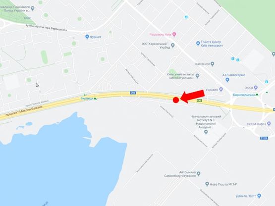 Схема рекламної площини за адресою Бажана пр. - ул. Горловская, 300 м. за Харьковской пл, в центр