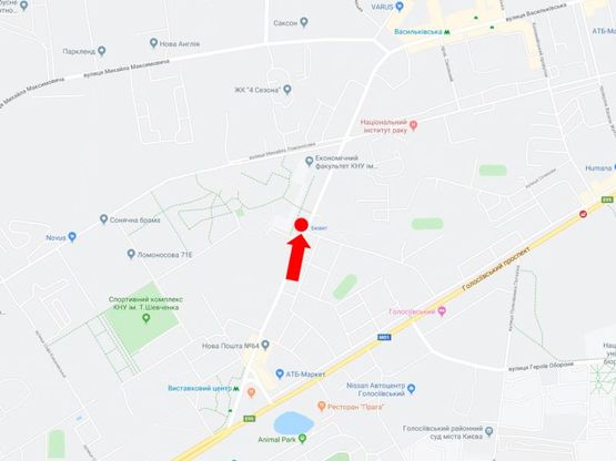 Схема рекламної площини за адресою Васильковская ул. 90-А, в сторону ст.м. "Васильковская"