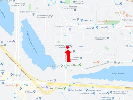 Схема рекламної площини за адресою Иорданская ул. (бывш. Гавро ул.), 4, в сторону ул. Архипенко (бывш. М. Залки), ст.м. "Оболонь"