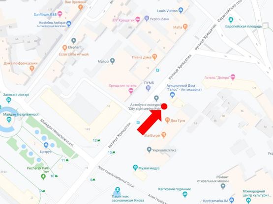 Схема рекламної площини за адресою Крещатик ул., 7/11, ст.м. "Майдан Незалежности", напротив Дома Профсоюзов, в сторону Европейская пл.