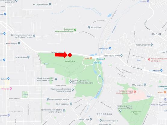 Схема рекламной плоскости по адресу Стеценко ул., парк "Дубки", в сторону ул. Телиги