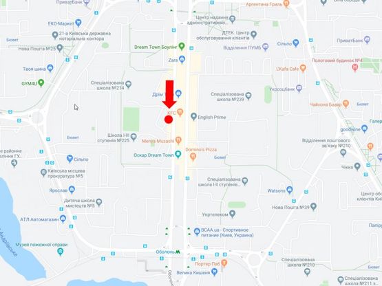 Схема рекламної площини за адресою Оболонский пр., 11, возле ТРЦ "Dream Town", в сторону ст.м. "Оболонь"