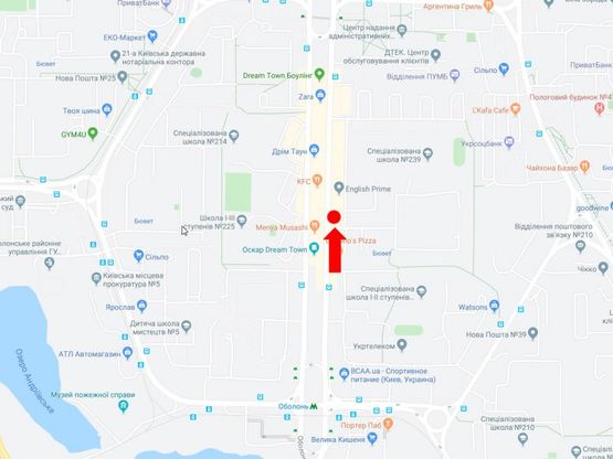 Схема рекламної площини за адресою Оболонский пр.,  возле ТРЦ "Dream Town", в сторону ст.м. "Минская"