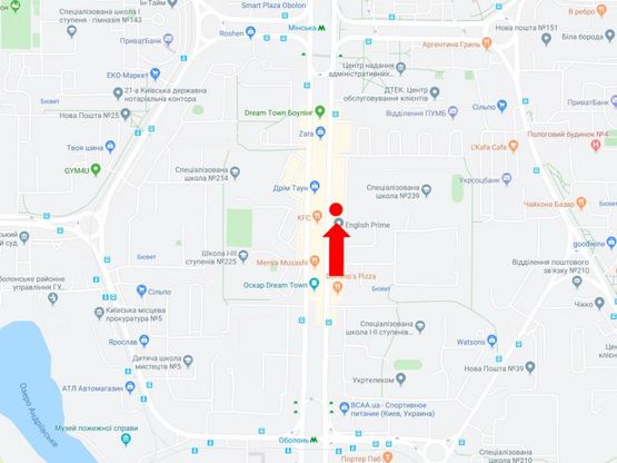 Схема рекламной плоскости по адресу Оболонский пр.,  возле ТРЦ "Dream Town", в сторону ст.м. "Минская"