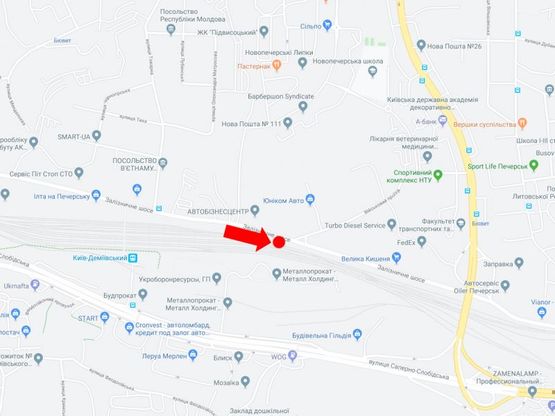 Схема рекламної площини за адресою Железнодорожное шоссе - Военный проезд, ЖК "Новопечерские липки", в сторону ул. Бойчука (бывш. ул. Киквидзе)