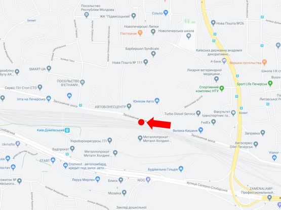 Схема рекламної площини за адресою Железнодорожное шоссе - Военный проезд, ЖК "Новопечерские липки", в сторону бул. Дружбы народов