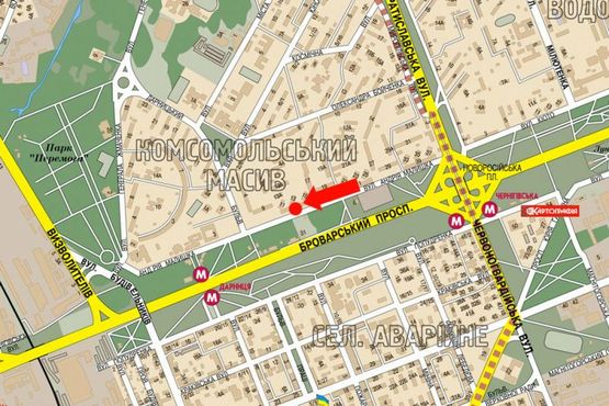Схема рекламної площини за адресою Малышка ул., 15/1, супермаркет "Фора", в сторону универмага "Детский мир"