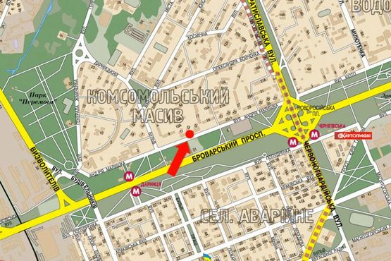 Схема рекламної площини за адресою Малышка ул., 15/1, супермаркет "Фора", в сторону Братиславская ул.
