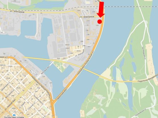 Схема рекламної площини за адресою Набережно-Рыбальская ул., 100м до поворота на Электриков ул., в сторону Набережно-Крещатикская ул.