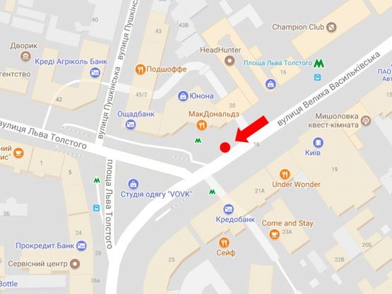 Схема рекламної площини за адресою Б. Васильковская ул. (бывш. Красноармейская ул.), 20, возле ст. метро "пл. Толстого", Mc'Donald's, в сторону Толстого пл.