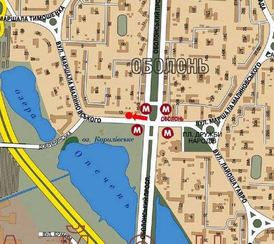 Схема рекламной плоскости по адресу Малиновского ул., 13, возле ст. м. "Оболонь", в сторону ул. Тимошенко , ТРЦ "Караван"