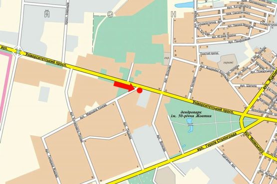 Схема рекламной плоскости по адресу Тельнова ул. (бывш. Правды пр.) / Коваленко ул. (бывш. Конева ул.), возле супермаркетов "Велика Кишеня", "Comfy", в центр