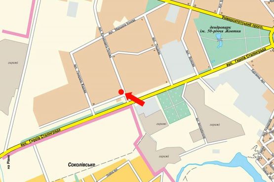 Схема рекламной плоскости по адресу Попова ул. / Героев Украины ул. (бывш. Героев Сталинграда ул.), возле рынка "Август"