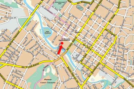 Схема рекламной плоскости по адресу Островского ул., 17, возле мебельного салона "Злато", в центр