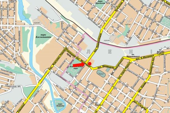 Схема рекламной плоскости по адресу Чикаленко ул. (бывш. Медведева ул.) / Ельворти ул., 7 (бывш.  Орджоникидзе ул.), возле БЦ "Ельворти"