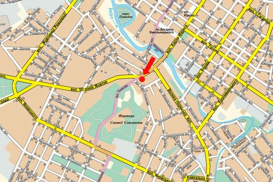 Схема рекламной плоскости по адресу Соборная ул. (бывш. 50-летия Октября ул.) / Ушакова ул., супермаркет "Копилка", кинотеатр "Портал", гостиница "Турист"