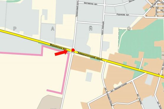 Схема рекламной плоскости по адресу Тельнова ул. (бывш. Правды пр.) / Мурманская ул., в центр, возле АЗС "Укрнафта", "Shell"