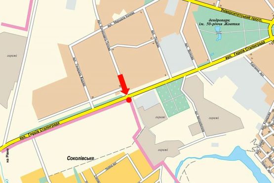 Схема рекламной плоскости по адресу Героев Украины ул. (бывш. Героев Сталинграда ул.), 24 / Попова ул., супермаркет "Копилка", Приватбанк, мебельный салон