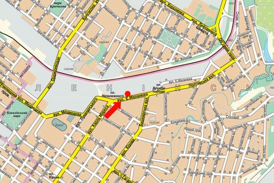 Схема рекламной плоскости по адресу Маланюка ул., 5 / Независимости пл., возле швейной фабрики "Зорянка", супермаркета "АТБ"
