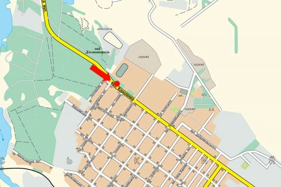 Схема рекламной плоскости по адресу Короленко ул. / Осипенко ул., стадион АРЗ, 4-я горбольница, АЗС "Окко", в центр