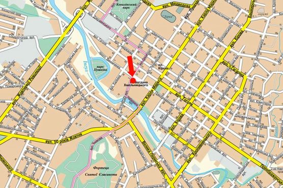 Схема рекламной плоскости по адресу Хмельницкого пл. / Островского ул., дом быта "Ингул", кукольный театр