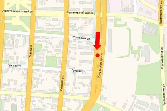 Схема рекламной плоскости по адресу Грушевского пр. / ул. Уральская, возле стадиона