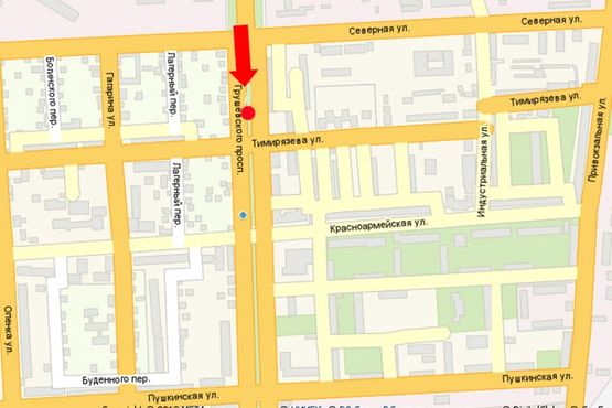 Схема рекламной плоскости по адресу Грушевского ул. / ул. Тимирязева, разделитель, в центр