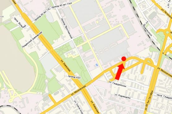 Схема рекламной плоскости по адресу Московская ул., 8 б, возле автосалона "Автотехспорт"