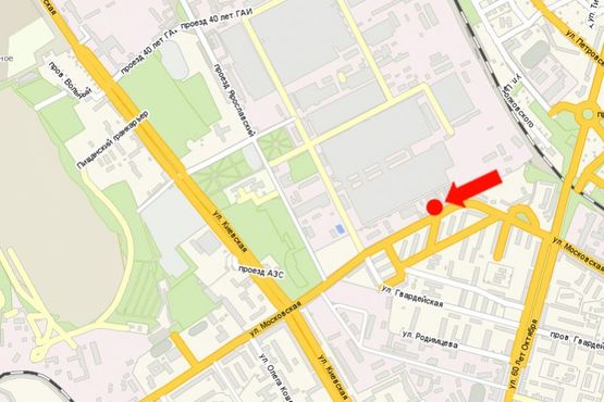 Схема рекламної площини за адресою Московская ул., 8 б, возле автосалона "Автотехспорт"