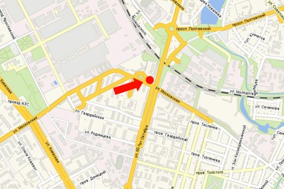 Схема рекламної площини за адресою Московская ул. / Свободы пр. (бывш. 60-летия Октября ул.), возле АЗС