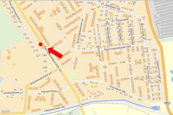 Схема рекламной плоскости по адресу Республиканская ул., 132 / ул. Космическая, в центр