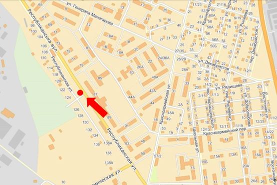 Схема рекламної площини за адресою Республиканская ул., 124, в центр