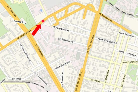 Схема рекламної площини за адресою Московская ул., 33/27 / ул. Гвардейская, возле завода "КРАЗ"