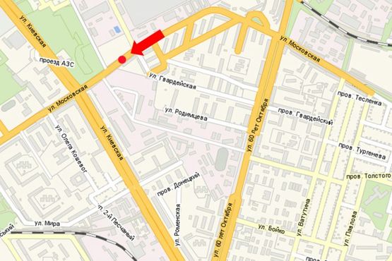 Схема рекламної площини за адресою Московская ул., 33/27 / ул. Гвардейская, возле завода "КРАЗ"