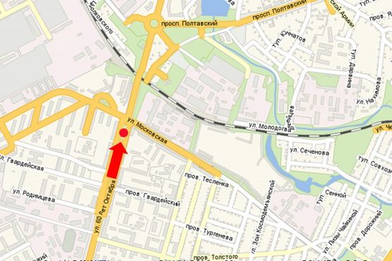 Схема рекламної площини за адресою Свободы пр. (бывш. 60-летия Октября ул.) 83/1 / ул. Московская разделитель, из центра