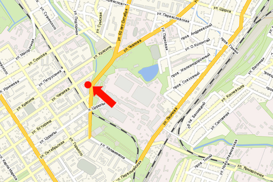 Схема рекламної площини за адресою Свободы пр. (бывш. 60-летия Октября ул.), возле обувной фабрики