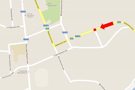 Схема рекламної площини за адресою Шевченка Т. ул. / ул. И. Франка