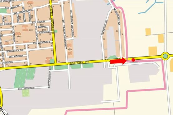 Схема рекламной плоскости по адресу Ровенская ул., между АЗС "БРСМ" и "Окко", из центра