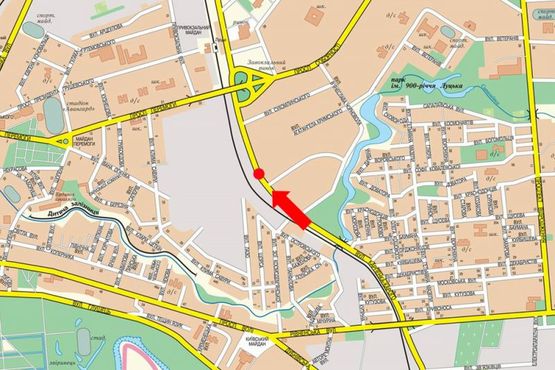 Схема рекламной плоскости по адресу Карпенко-Карого ул., возле автосалона "Volkswagen", АЗС "Укрнафта", разделитель, в сторону Победы пр.