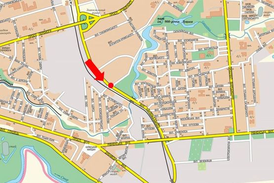 Схема рекламной плоскости по адресу Карпенко-Карого ул., 3 / Задворецкая ул. (бывш. Космодемянской ул.), разделитель, в сторону Ровенской ул.