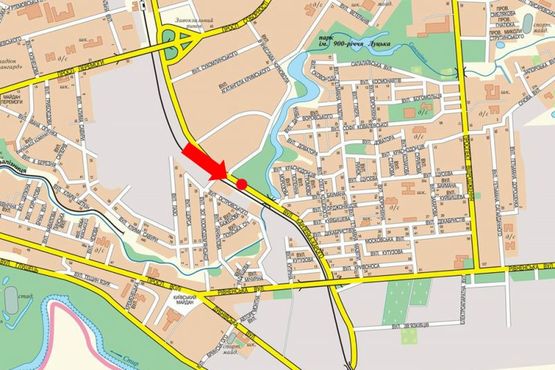 Схема рекламной плоскости по адресу Карпенко-Карого ул., возле ресторана "Срібні лелеки", разделитель, в сторону Ровенской ул.