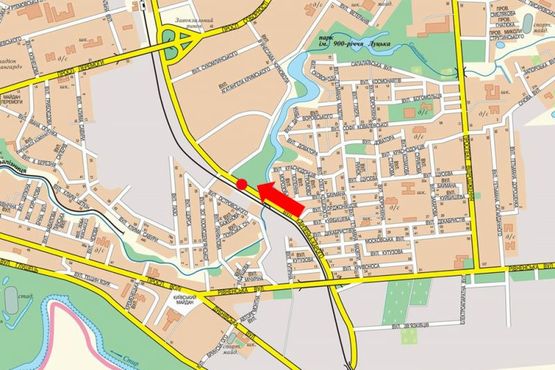 Схема рекламной плоскости по адресу Карпенко-Карого ул., возле ресторана "Срібні лелеки", разделитель, в сторону Победы пр.